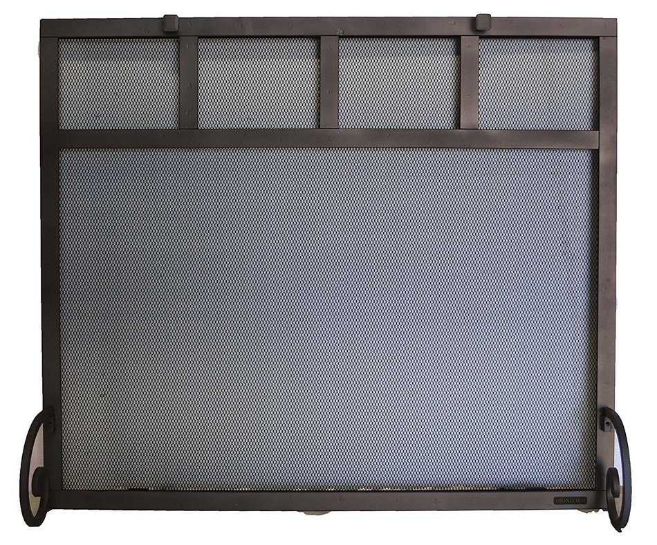 Rectangular Freestanding Fireplace Screen with Sutter Design (47"w X 35"h, Hammered Grained Pewter) N4