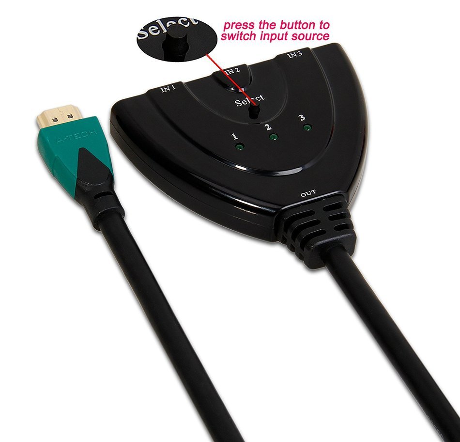 A-technology Sl3103 3&times;1port Hdmi Pigtail Switch3&times;1 with 0.6 Ft Hdmi Cable Can Make You Connect Dvd/xbox360/stb... N14