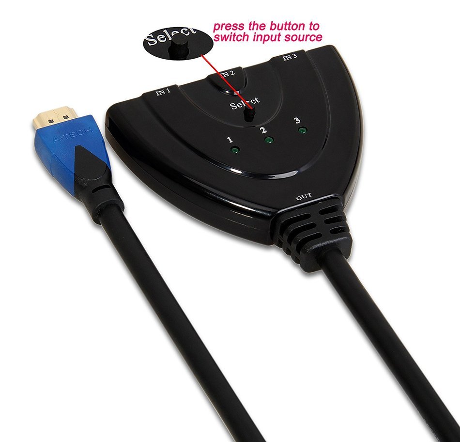 A-technology Sl3103 3&times;1port Hdmi Pigtail Switch3&times;1 with 0.6 Ft Hdmi Cable Can Make You Connect Dvd/xbox360/stb... N16