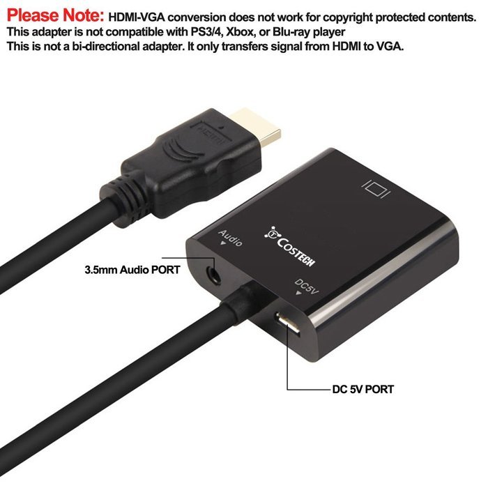 HDMI to VGA Output, Costech HD 1080p Gold-plated TV AV Video Converter Adapter Plug and Play with Audio Cable,... N3