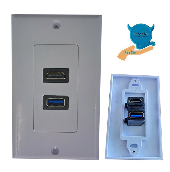 Lemeng Gold Plated HDMI USB3.0 Component Composite Audio Video Wall Face Plate Panel-White N4