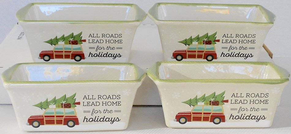 Christmas Stoneware Mini Loaf Pans - 4 Pan Bundle ('The Uglier the Sweater the Merrier the Holiday' Cross-stitch... N3