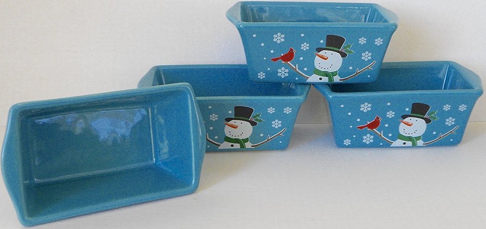 Christmas Stoneware Mini Loaf Pans - 4 Pan Bundle ('The Uglier the Sweater the Merrier the Holiday' Cross-stitch... N4