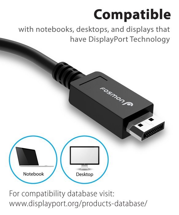 Fosmon 6FT DisplayPort (Male) to HDMI (Male) 6 ft Cable for PCs to an HDTV, monitor, or projector with HDMI port... N7