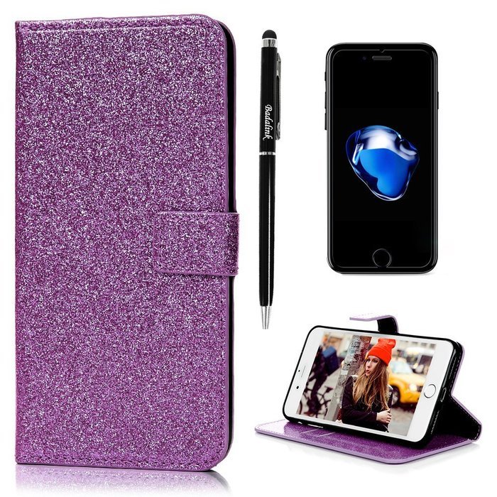 Badalink iPhone 7 Plus Wallet Case (5.5") Stand Flip Case Shiny Glitter PU Leather Case Shockproof Soft TPU Inner... N5