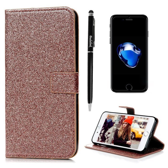 Badalink iPhone 7 Plus Wallet Case (5.5") Stand Flip Case Shiny Glitter PU Leather Case Shockproof Soft TPU Inner... N7