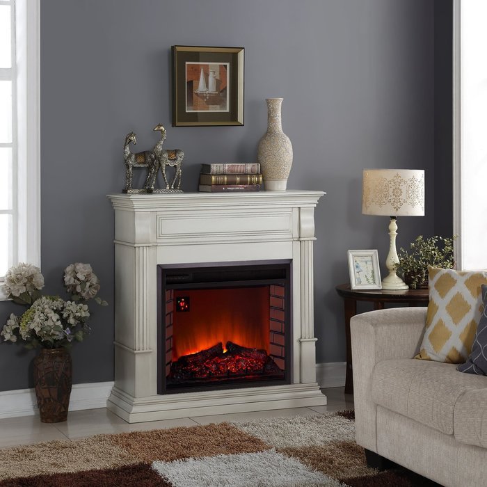 Duluth Forge Full Size Electric Fireplace - Remote Control, Antique White Finish N5