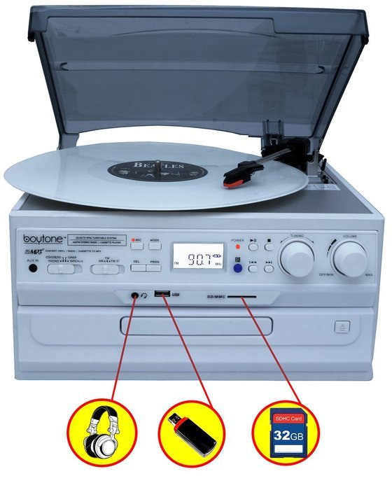 Boytone BT-21DJWT-C, Limited Edition 3 Speed Turntable Ability to convert vinyl record, CD, Cassette, AM/FM Radio... N4