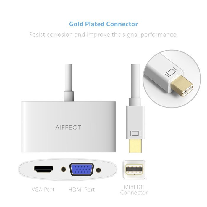 [Upgraded Version 4K] AIFFECT 2 in 1 Mini DP to HDMI & VGA 4K Adapter Cable ( Compatible with Thunderbolt ) for... N13