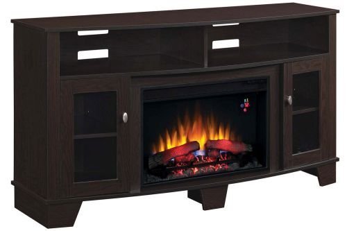 La Salle TV Stand w/25" Curved Infrared Quartz Fireplace, Oak Espresso