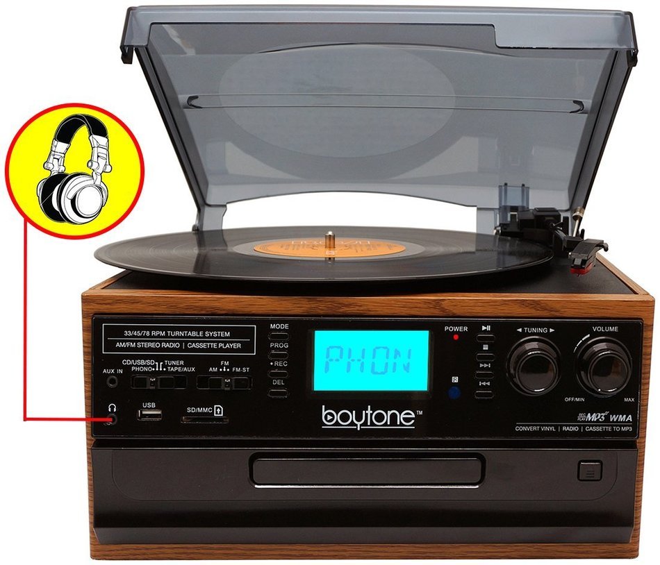 Boytone BT-21DJW-C, 3 Speed Turntable Ability to convert vinyl record, CD, Cassette, AM/FM Radio into MP3 files... N5