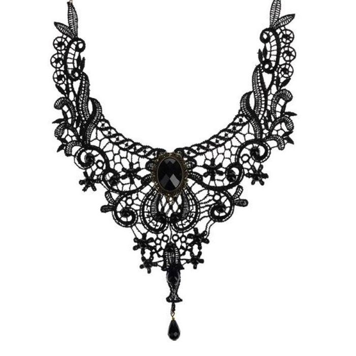 Black Retro Crystal Beads Choker Boho Lace Gothic Punk Collar Necklace Pendant