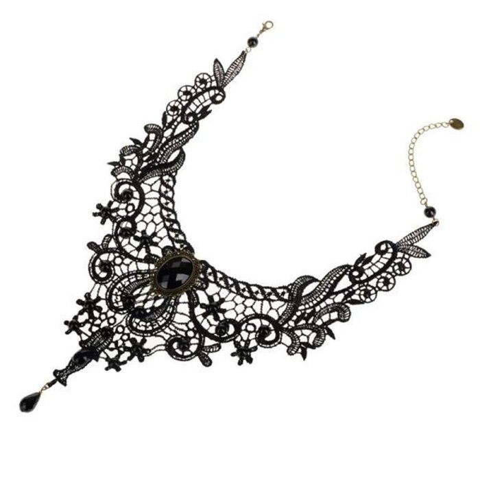 Black Retro Crystal Beads Choker Boho Lace Gothic Punk Collar Necklace Pendant N2