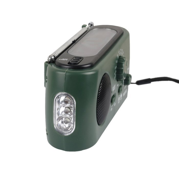Qooltek Portable Dynamo Emergency Solar Hand Crank Self Powered AM/FM Radio 3 LED Flashlight with Cables(Green) N5