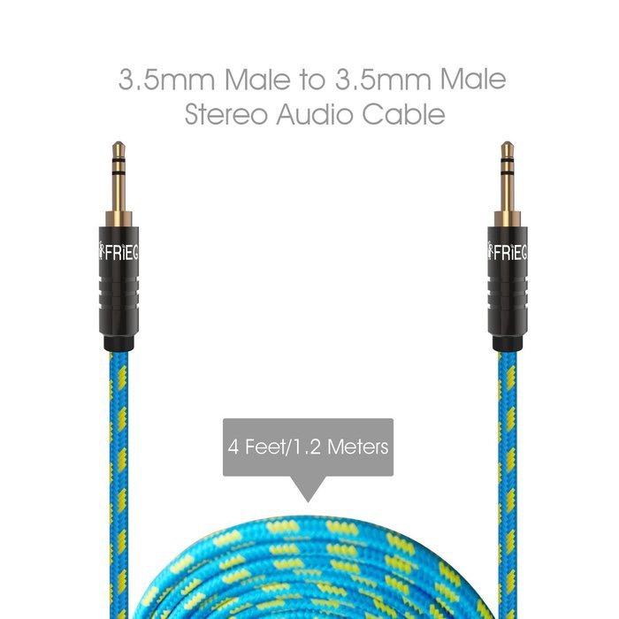 FRiEQ 3.5mm Male To Male Car and Home Stereo Cloth Jacketed Audio Cable (4 Feet/1.2M) for iPhone, iPad, iPod,... N8