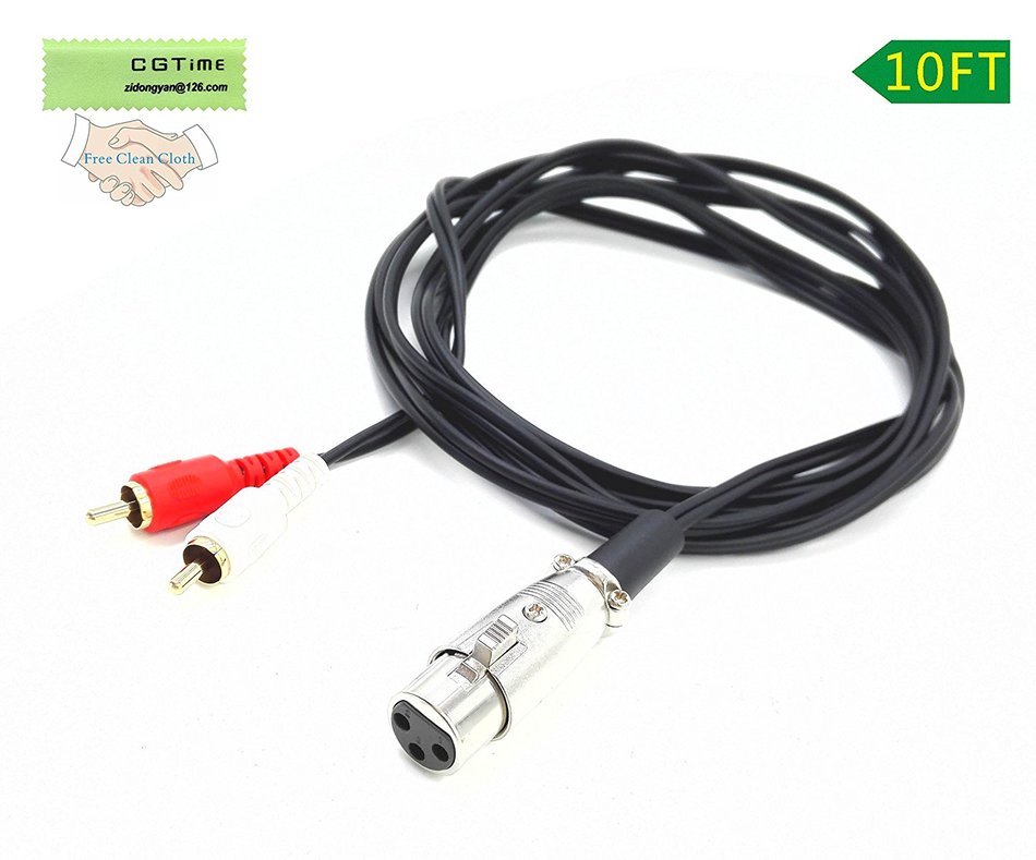 CGTime 10ft/3m XLR Y Splitter Patch Cable, 1 XLR Female to 2 RCA Male Stereo Plug Adapter Cable N2