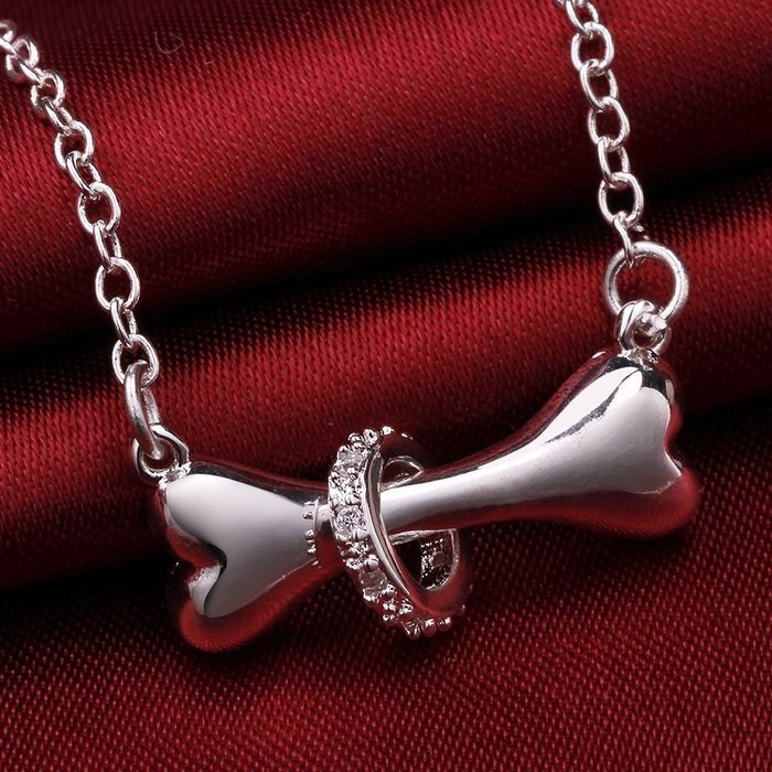 Dog Bone Pendant Women's Crystal Necklace 925 Silver Plated New Fashion Jewelry N3