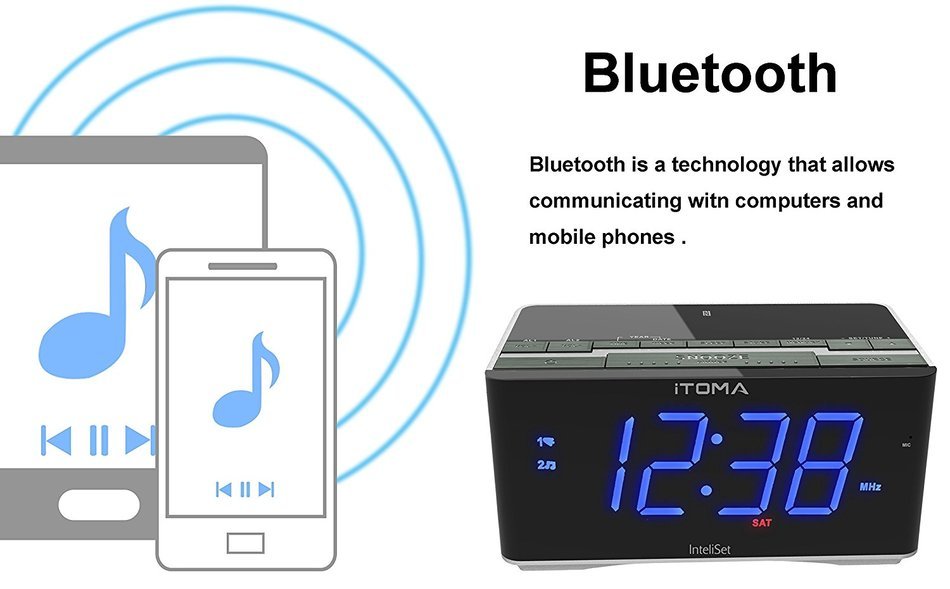 iTOMA Alarm Clock with FM Radio, Bluetooth Speakers, Dual Alarm with Snooze, USB Charge Port, Auxiliary Input,... N6