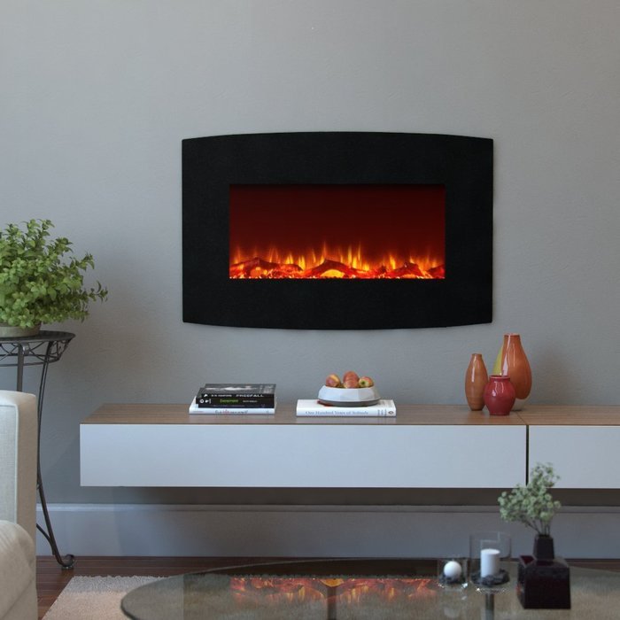 Moda Flame Chelsea 35 Inch Curved Black Wall Mounted Electric Fireplace N5