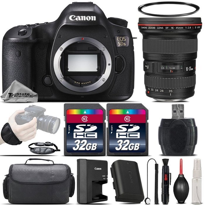 Canon EOS 5DS DSLR 50.6MP Full-Frame CMOS Camera + Canon EF 16-35mm f/2.8L II USM Lens + 64GB Storage + Wrist...