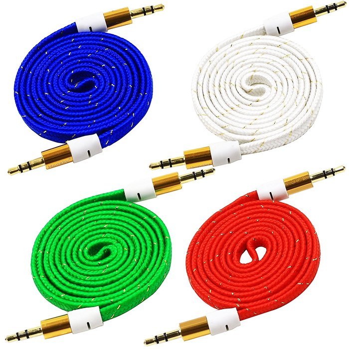 Pack of 4, 3.2 Ft 3.5mm Audio Cable Male to Male, Honsky Universal Durable Braided Colorful Noodle Flat Gold Plated... N25