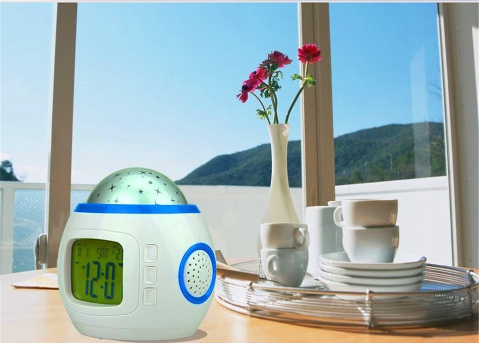 Surborder Shop Color Change Starry Night Projection Music Digital Alarm Clock with Backlight Led Nigh Light Calendar... N6