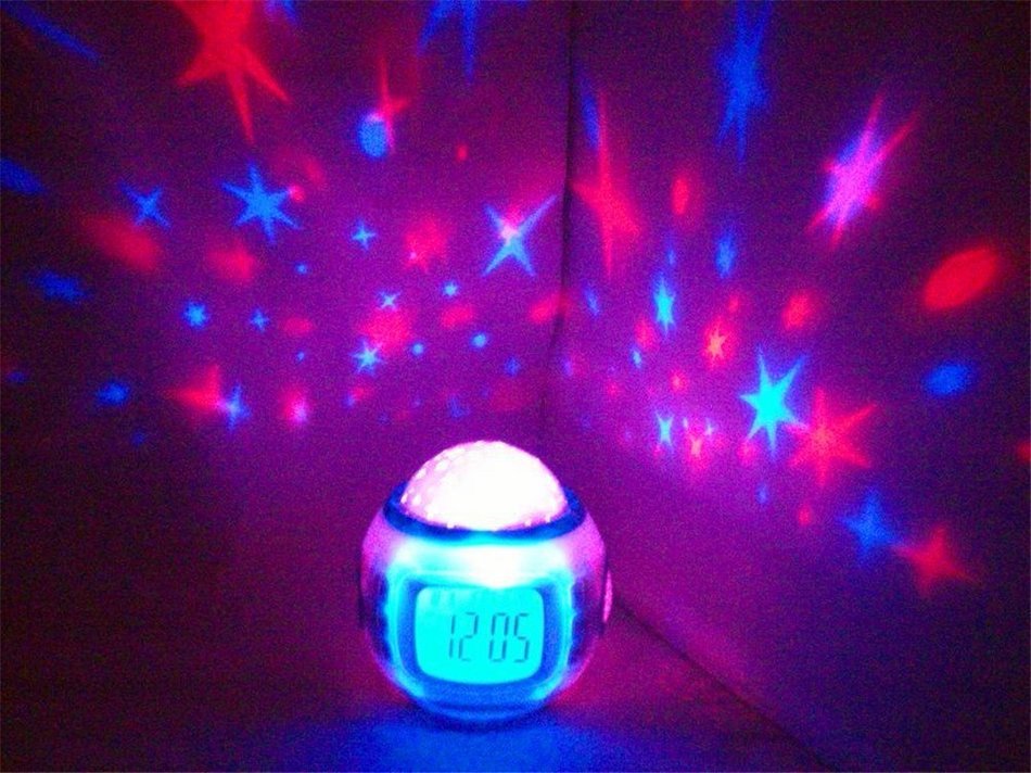 Surborder Shop Color Change Starry Night Projection Music Digital Alarm Clock with Backlight Led Nigh Light Calendar... N7