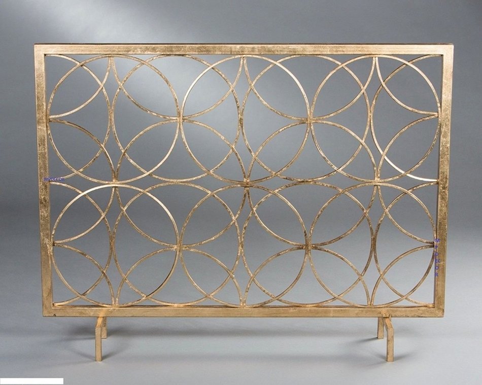 MutterMui Modern Antique Gold Iron Circles Fireplace Fire Screen Geometric Contemporary N2
