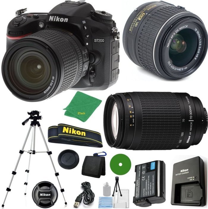Nikon D7200 - International Version (No Warranty), 18-55mm f/3.5-5.6 DX VR, Nikon 70-300mm f/4-5.6G Nikkor, Tripod...