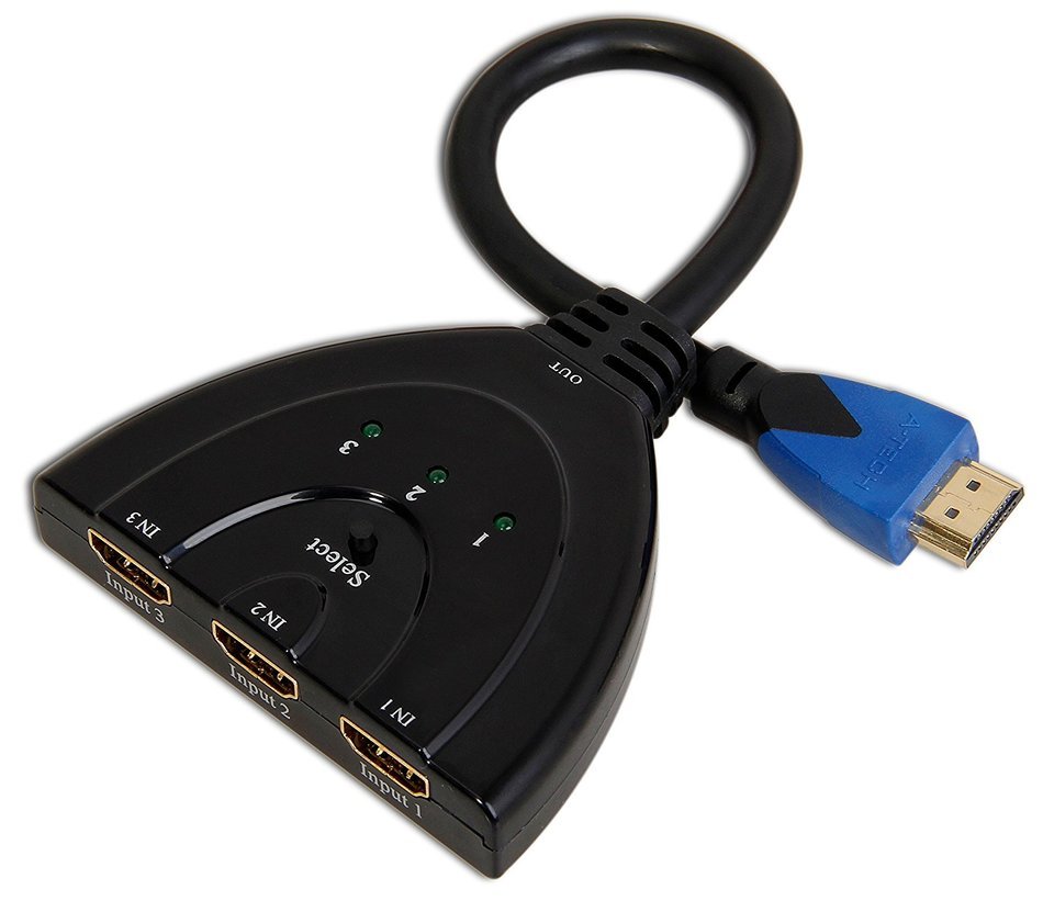 A-technology Sl3103 3&times;1port Hdmi Pigtail Switch3&times;1 with 0.6 Ft Hdmi Cable Can Make You Connect Dvd/xbox360/stb... N25