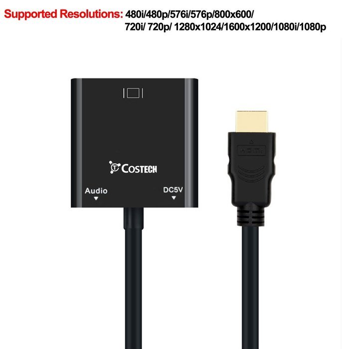 HDMI to VGA Output, Costech HD 1080p Gold-plated TV AV Video Converter Adapter Plug and Play with Audio Cable,... N5
