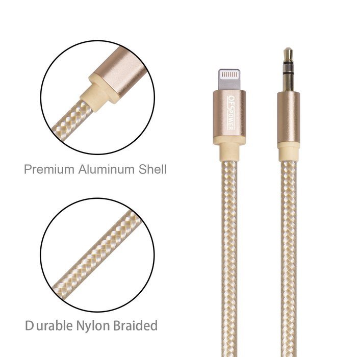 OfsPower 8 Pin lightning connector to 3.5mm aux cable for iphone 7, Car Audio（Gold） N3