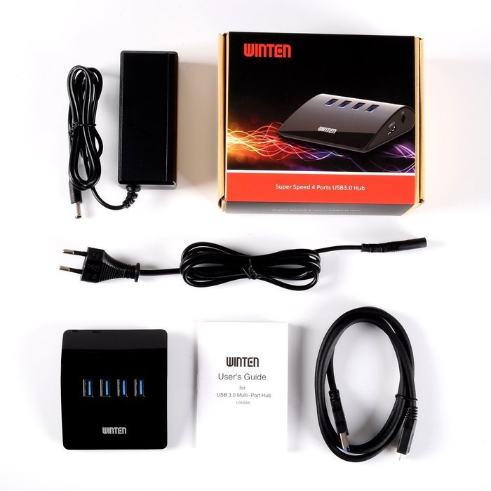 Winten WT-U3H04A-BK 4 Port 3.0 USB Hub , 5V/4A 20W AC Power Adapter SuperSpeed Hub with 20W Power Adapter ,Maximum... N5