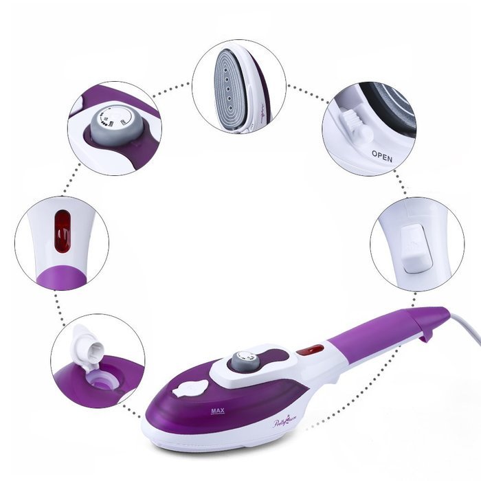Garment Steamer Portable Handheld Power Steam Brush Wrinkle Steam Iron for Home and Travel Purple N4