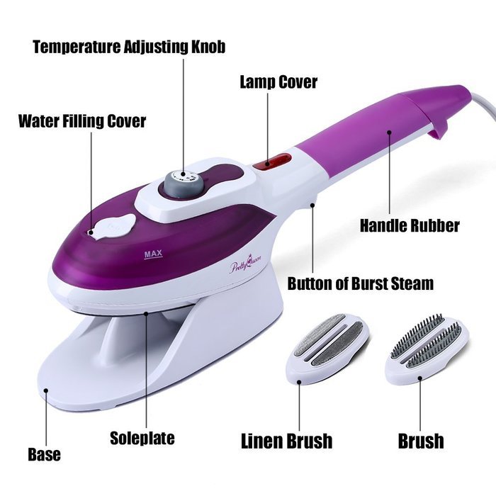 Garment Steamer Portable Handheld Power Steam Brush Wrinkle Steam Iron for Home and Travel Purple N5