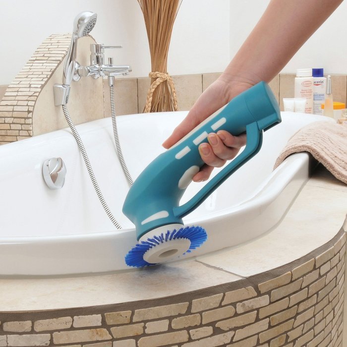 Metapo Power Scrubber PS200 with 2 Rechargeable Batteries, 4 Brushes and 1 Scouring Pad. Great for Bathroom, Shower... N4