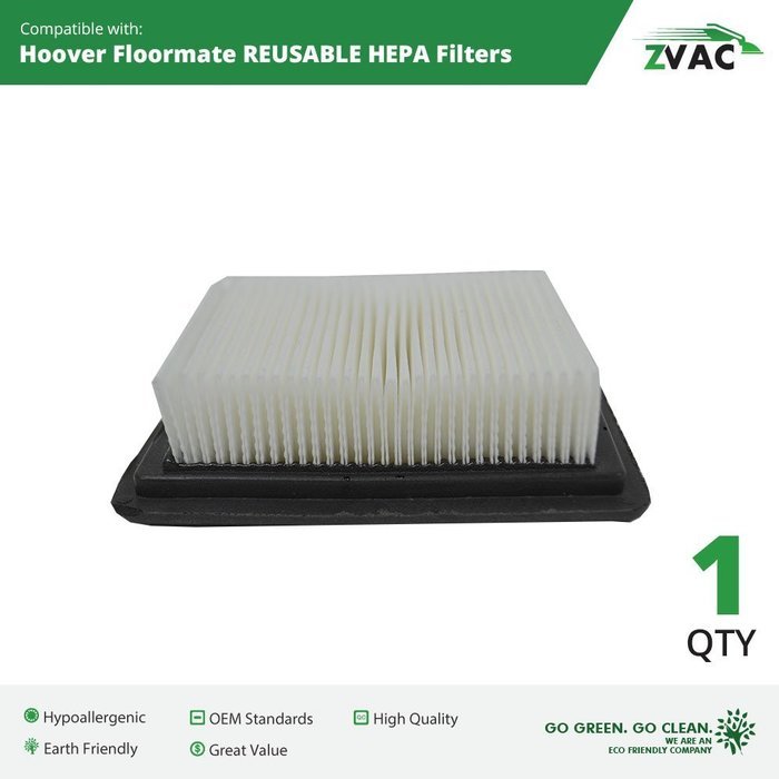 2 Hoover Floormate WASHABLE, REUSABLE HEPA Filters #40112050 By ZVac N5