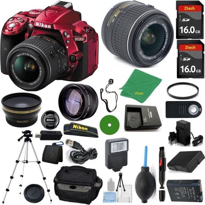 Nikon D5300 Red DSLR - International Version (No Warranty), 18-55mm f/3.5-5.6 DX VR, 2pcs 16GB Memory, Camera...