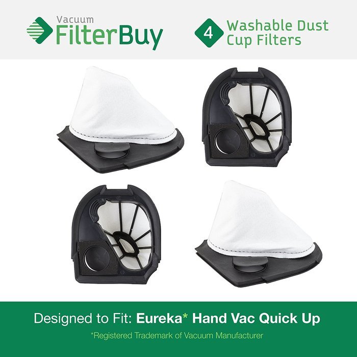 4 - Eureka Quick Up Washable Dust Cup DCF-11 Filters, Part #'s 39657, 62558A. Designed by FilterBuy to fit Eureka...