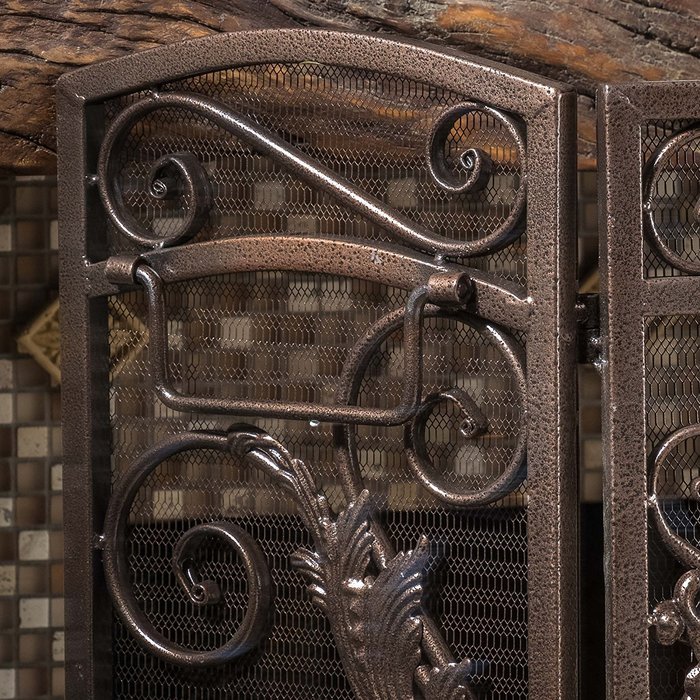 Mariella Black Gold Finish Floral Iron Fireplace Screen