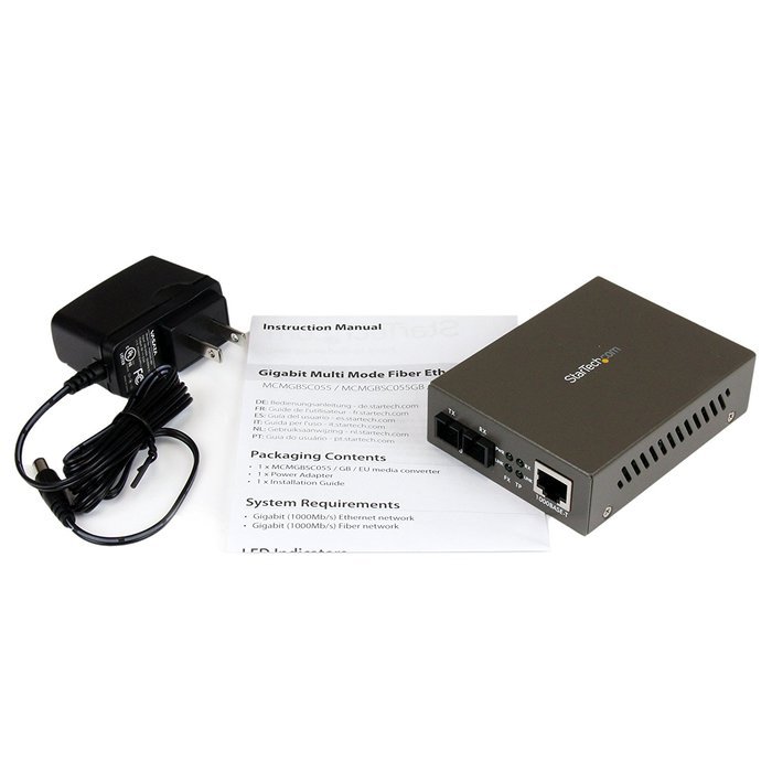 StarTech.com 1000 Mbps Gigabit Ethernet Multi Mode Fiber Media Converter with SC 550m (ET91000SC2) N9