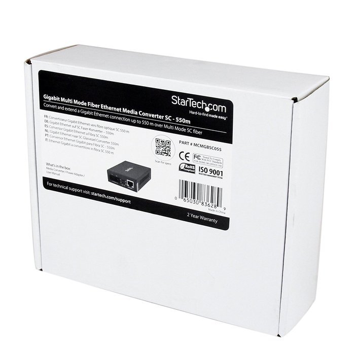 StarTech.com 1000 Mbps Gigabit Ethernet Multi Mode Fiber Media Converter with SC 550m (ET91000SC2) N10