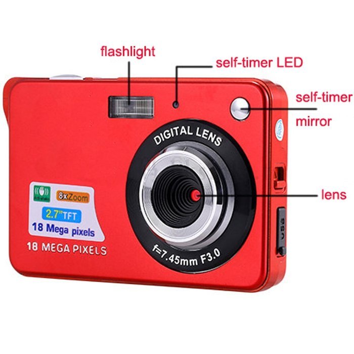 SSstar Digital Camera 8X Digital Zoom HD 720P 18MP 2.7 inch TFT LCD Screen Digital Video Camcorde (Red) N5