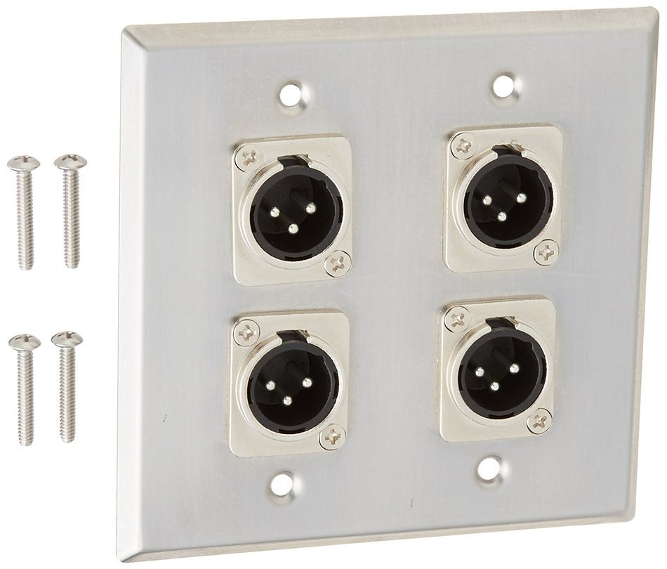 Seismic Audio SA-PLATE31 Stainless Steel Wall Plate 2 Gang with 4 XLR Male Connectors for Cable Installation N2