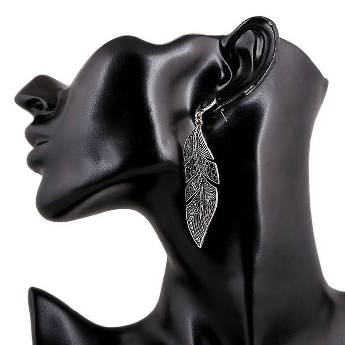 Fashion Black Long Leaf Drop Stud Dangle Earrings Fashion Women Silver Jewelry N3
