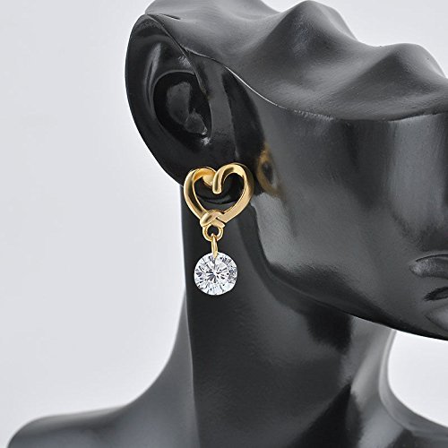 JT11 1 Pair Golden Heart Ear Studs Crystal Dangle Earrings Fashion Jewelry N4