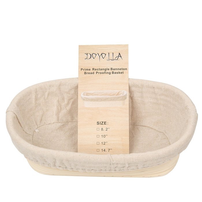 DOYOLLA 1pcs Oval Shaped 10" Banneton Brotform Bread Dough Proofing Rising Rattan Basket & Liner Combo N6