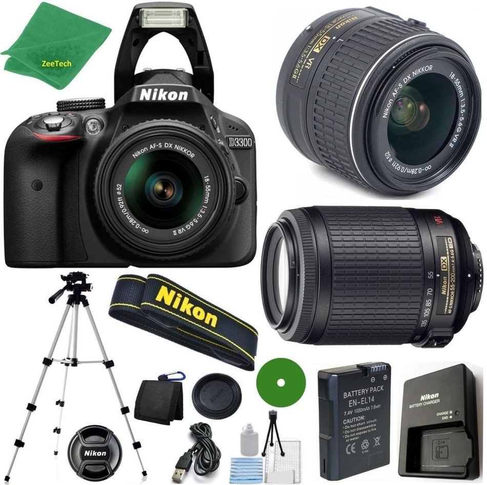 Nikon D3300 - International Version (No Warranty), 18-55mm f/3.5-5.6 DX VR, Nikon 55-200mm f4-5.6G VR, Tripod,...