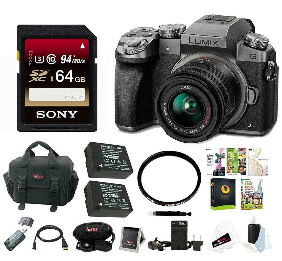 Panasonic LUMIX G7 Interchangeable Lens (DSLM) Camera Kit with 14-42mm Lens - Silver + Panasonic LUMIX G Vario... N6