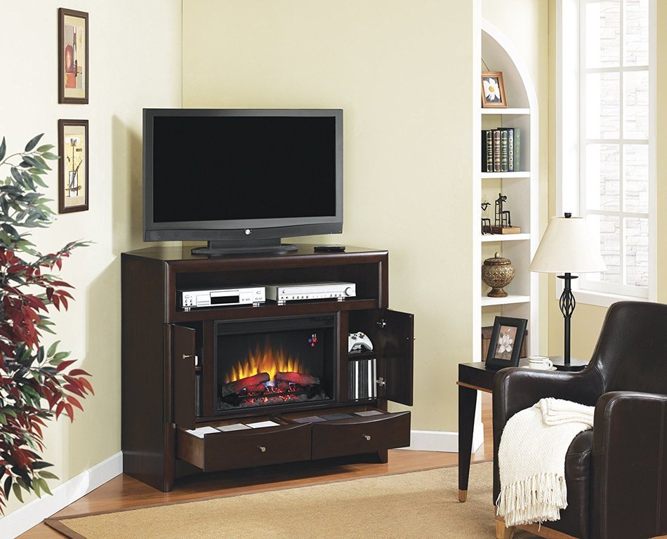 ClassicFlame 26DE9401-W509 Delray Wall or Corner TV Stand for TVs up to 50", Roasted Walnut (Electric Fireplace... N2